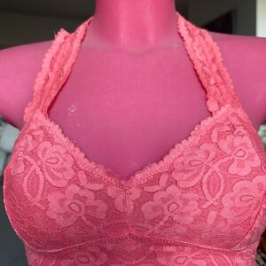 Free People Lace Halter Bralette - coral colored s/m